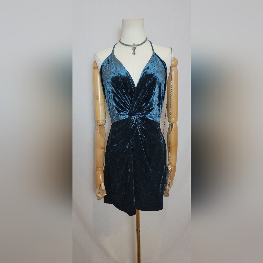Zara Teal Velvet Mini Dress, Size Small
